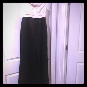 Black and white one shoulder ankle length gown